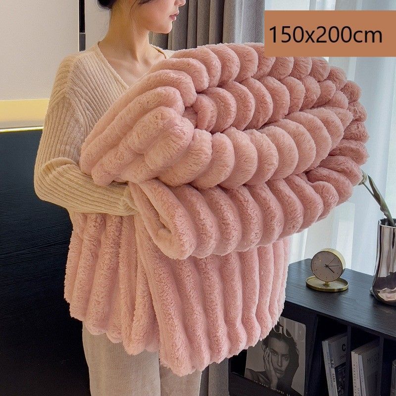 Thickened Rabbit Fleece All-Purpose Blanket Soft Milk Fleece Office Home Nap Dusty Pink 150 × 200cm Suitable for Christmas Gifting