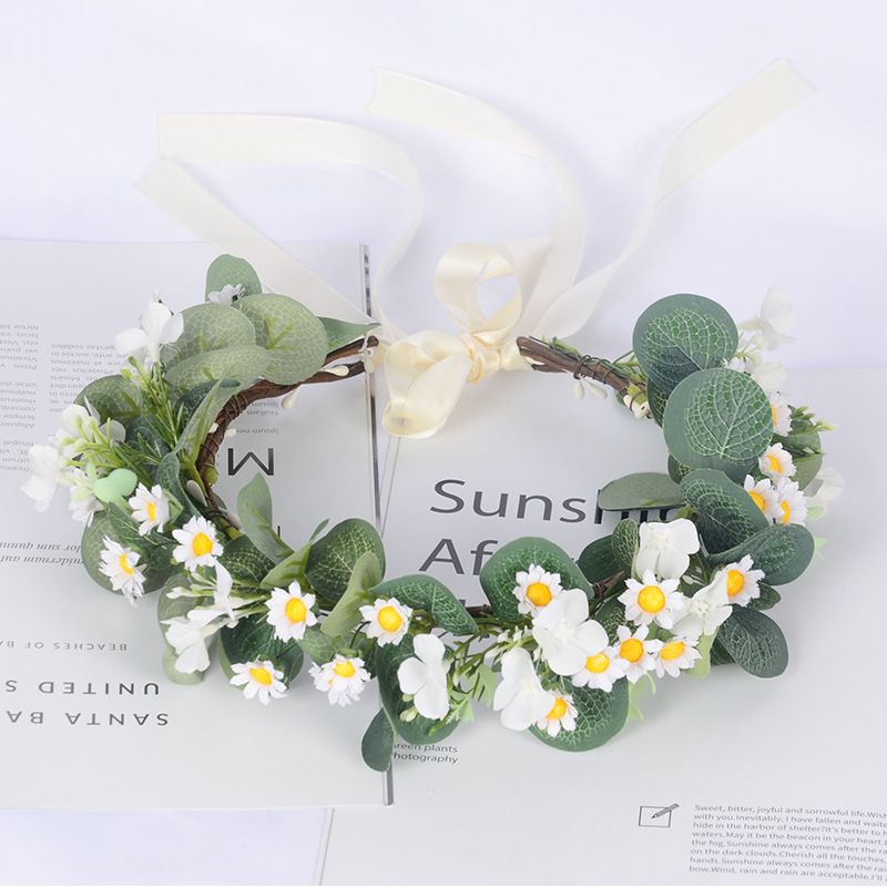 Leaf headgear Bridal Green Leaf Crown Bohemian Headpiece Floral Headband Photo Prop (white flower green) โ image 3