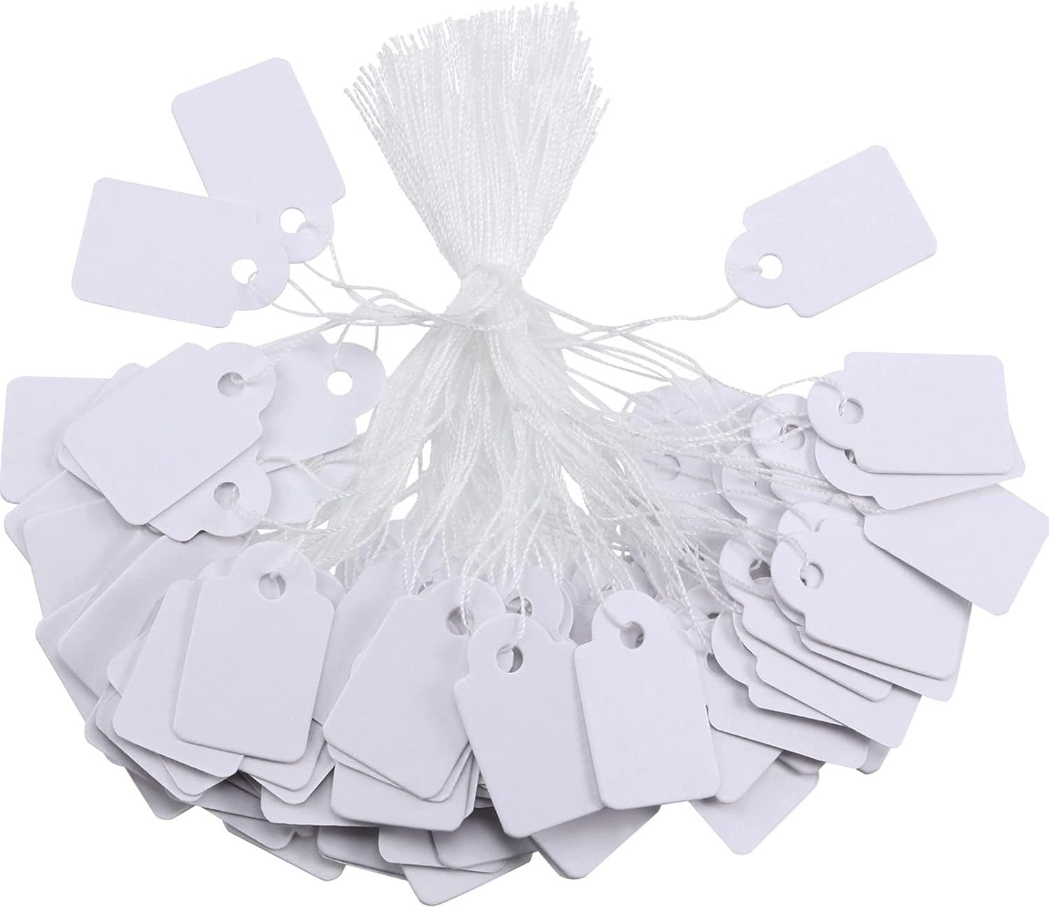 500 Pcs Small Price Tags with String Attached 0.6 x 0.95 in White Blank Marking Tag Writable Merchandise Strung Hang Label Pricing Marking Gift Display Tag for