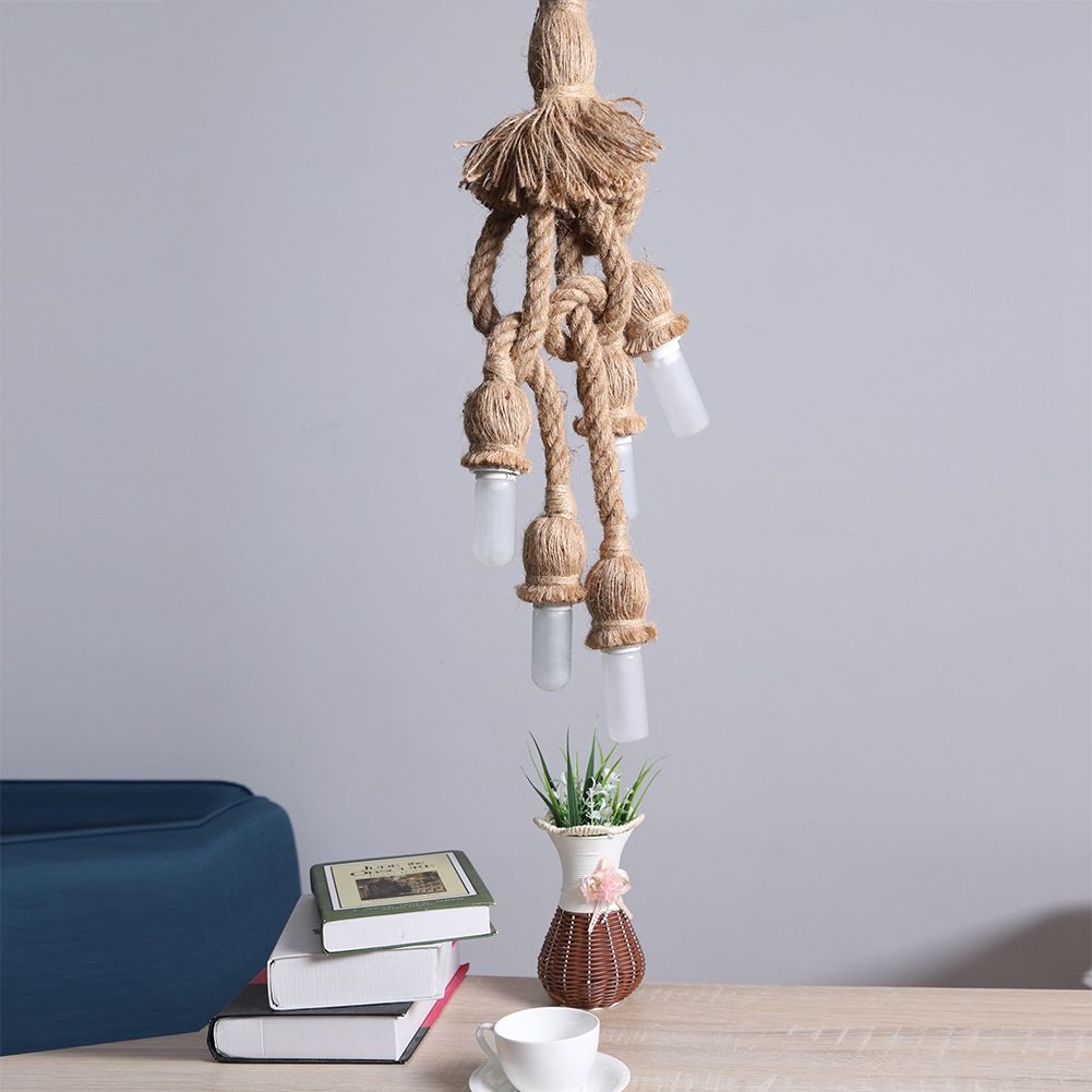 5 Head Vintage Hanging Hemp Rope for Light Retro Lamp Ceiling Pendant E27 Base โ image 3