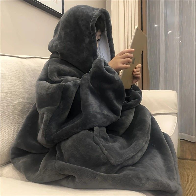Ultra-Soft Fleece Wearable Blanket Hoodie, Unisex Hooded Large-Pocket Lazy Warm Home Wear(grey) — image 2