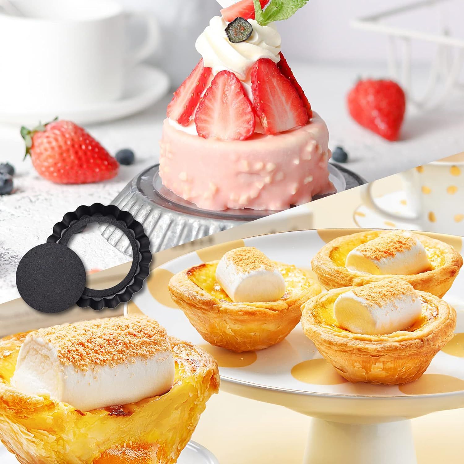 9 in Non-Stick Tart and Quiche Pan with Removable Bottom and 4 Mini Tart Pans 4-inch, Heavy Duty Fluted Side for Pies, Mousse Cakes, Dessert Baking (5 Pack) — image 6