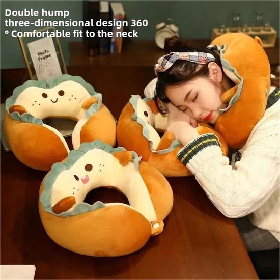U-Shaped Neck Pillow Made of Soft Plush - Cute Bread Design - Breathable & Comfortable Travel Pillow for Neck Support โ image 2