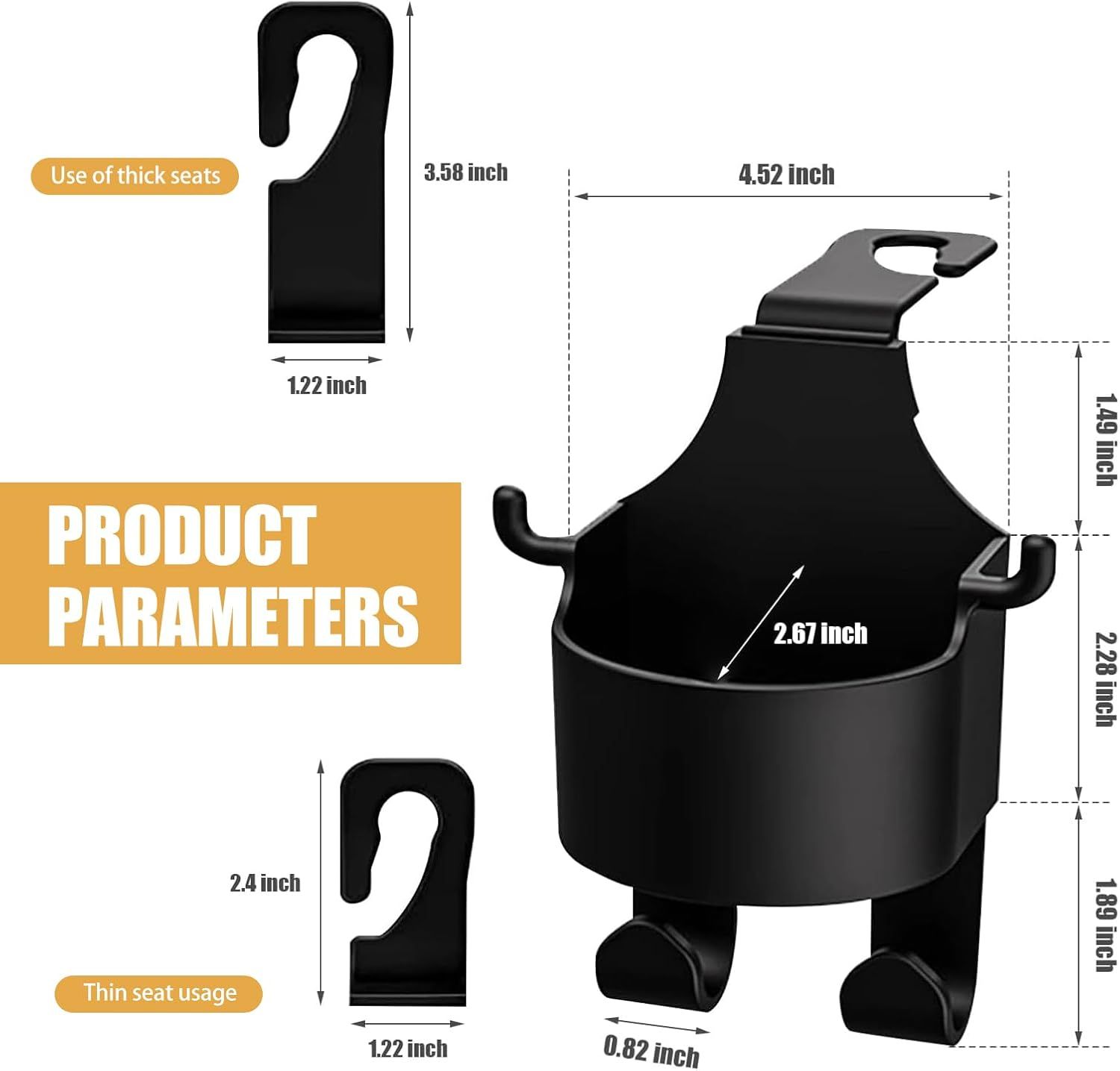 2 PCS Car Seat Back Hooks, 3-in-1 Cup Phone Holder and Storage Double Hooks for Key Umbrella Bag Hat, Strong Load Bearing Anti-Shake Layered Mount โ image 3