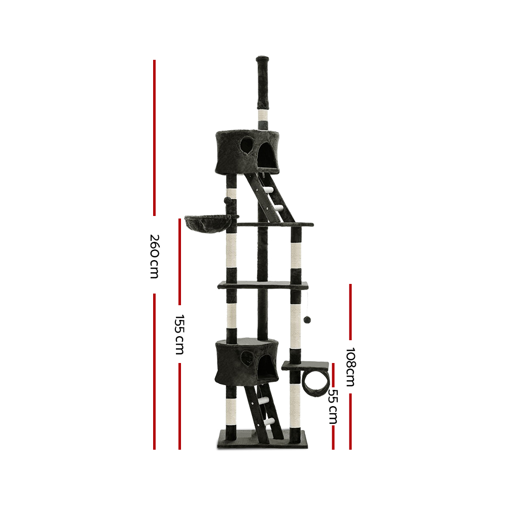 i.Pet Cat Tree 260cm Tower Scratching Post Scratcher Condo House Trees Grey โ image 2