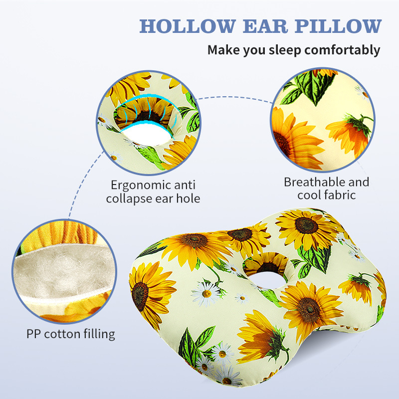 Cashew blossoms Hollow Ear Support Pillow – Adjustable Side Sleep Neck Cushion with PP Cotton Filling and Breathable Fabric — image 5