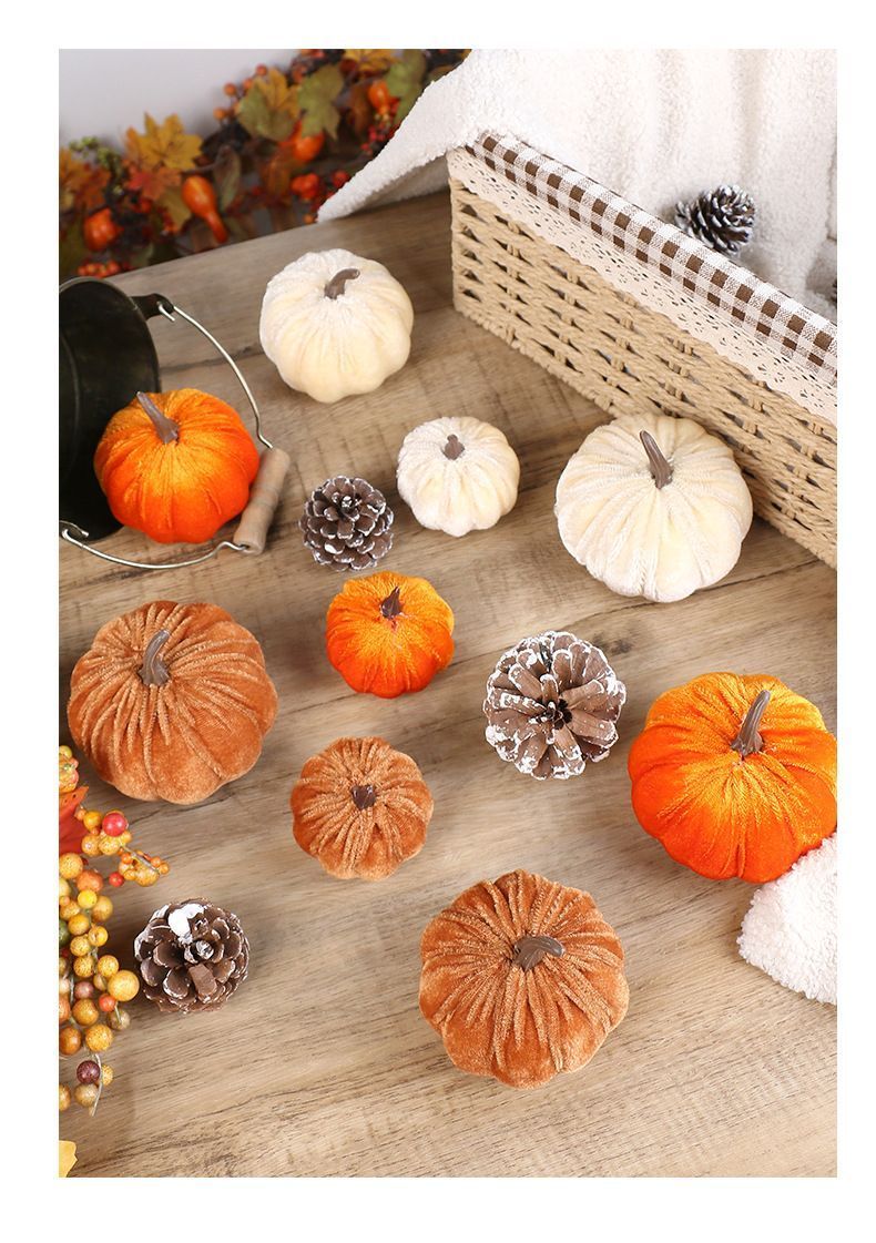 Soft Flocked Artificial Pumpkin Decor, Halloween & Christmas Home Display Ornaments, Great For Holiday Photo Shooting, Cream White 8cm — image 5