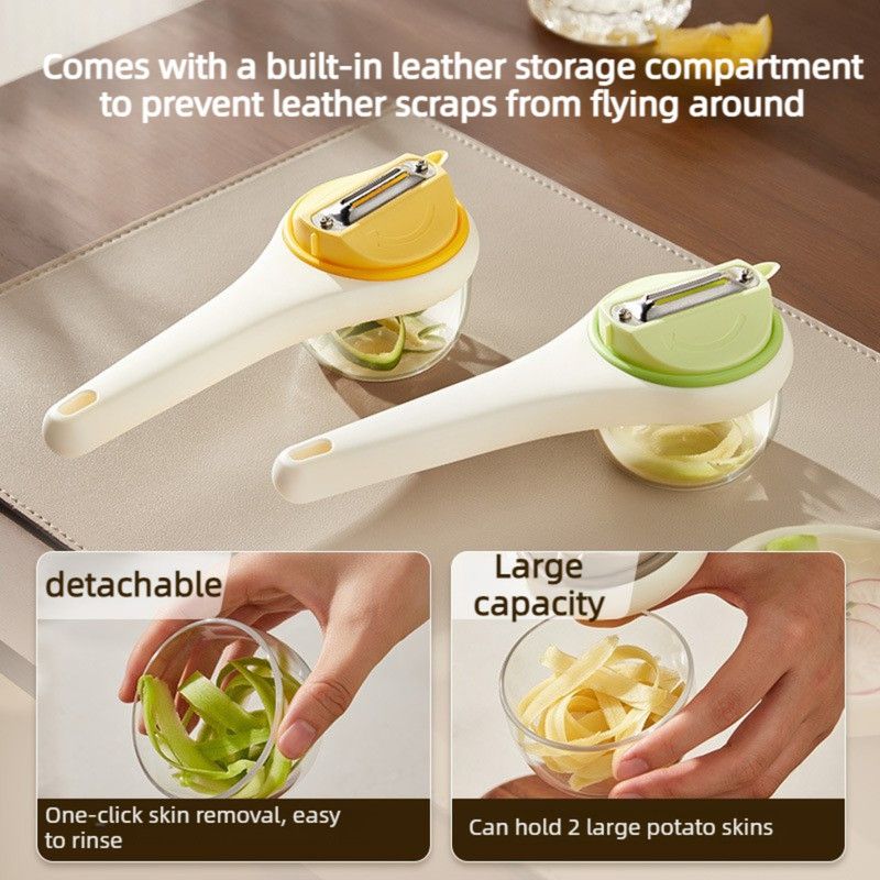 Rotatable Vegetable Peeler with Peel Storage Container, Anti-Splash Stainless Steel Peeling Tool—Green — image 4