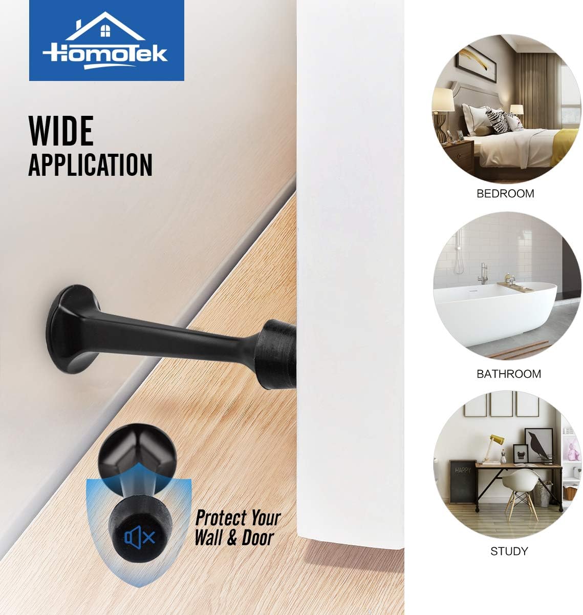12 Pack Heavy Duty Solid Rigid Door Stop with Soft Rubber Tip, Zinc Die Cast Door Stopper Protect Wall & Door, Black — image 6