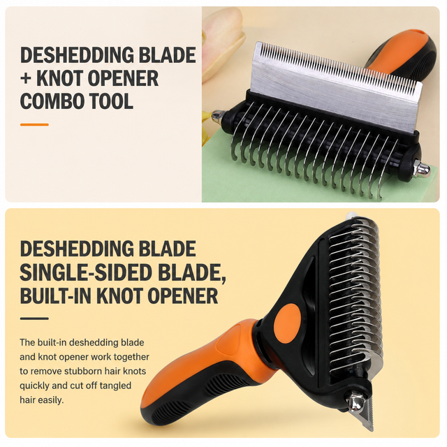 2-in-1 Green Pet Knot Cutter Built in Shedding Comb for Dogs & Cats - Undercoat Grooming Rake with Non-Slip TPR Handle โ image 2