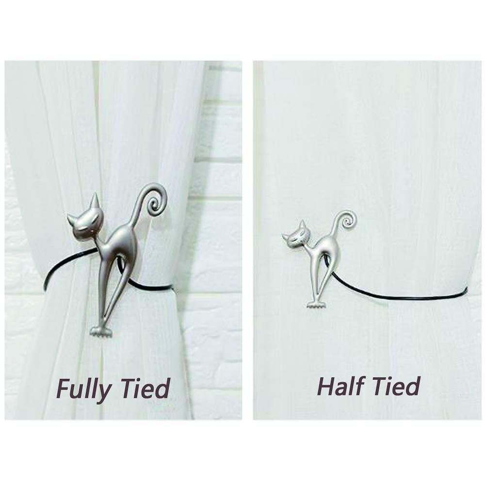 2 Pcs Magnetic Curtain Tiebacks, Holdback Strong Magnet Curtain Clips Rope No Drilling Curtain Holder Buckle (Cat Style) โ image 4