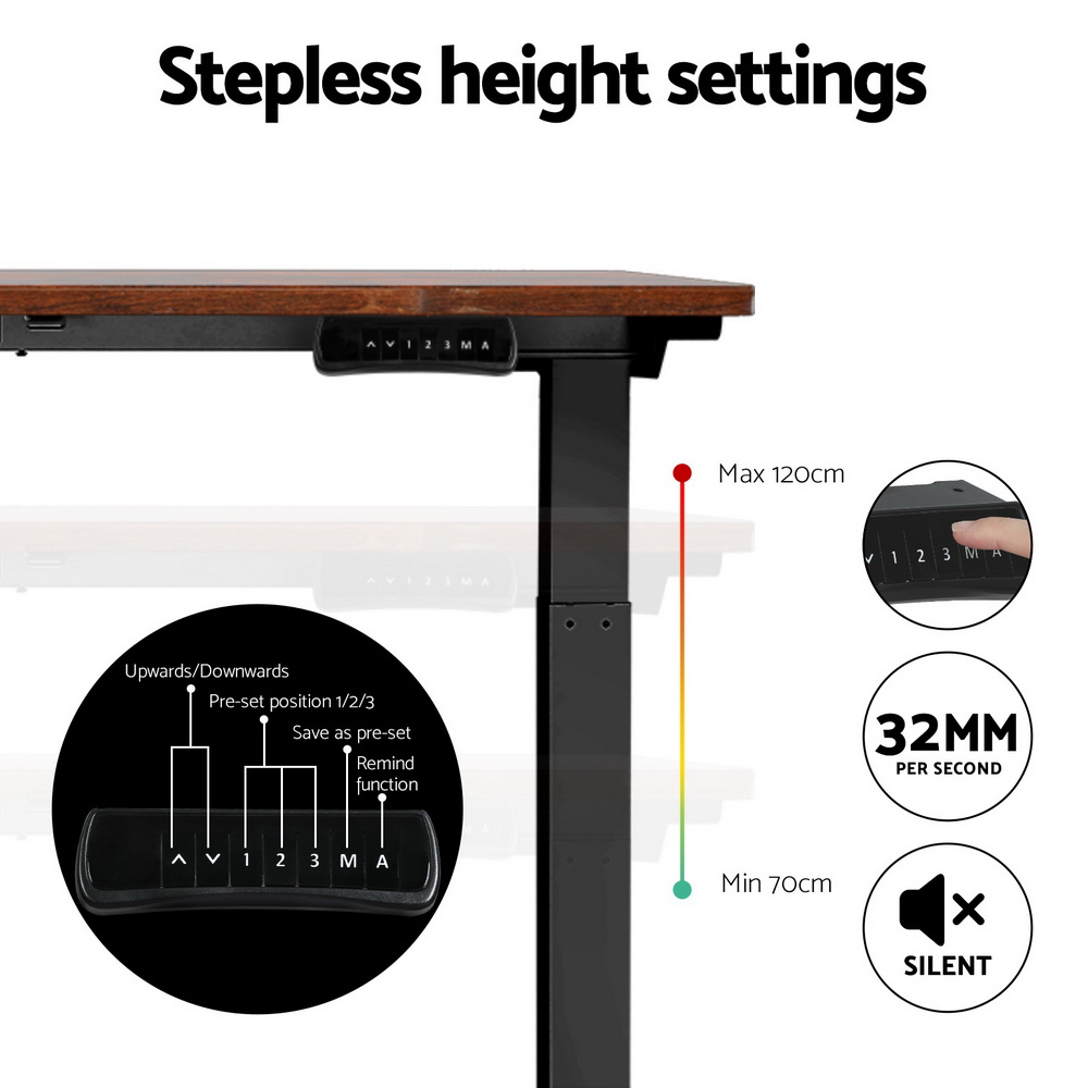 Artiss Standing Desk Motorised Dual Motor Rustic Brwon 140CM — image 5