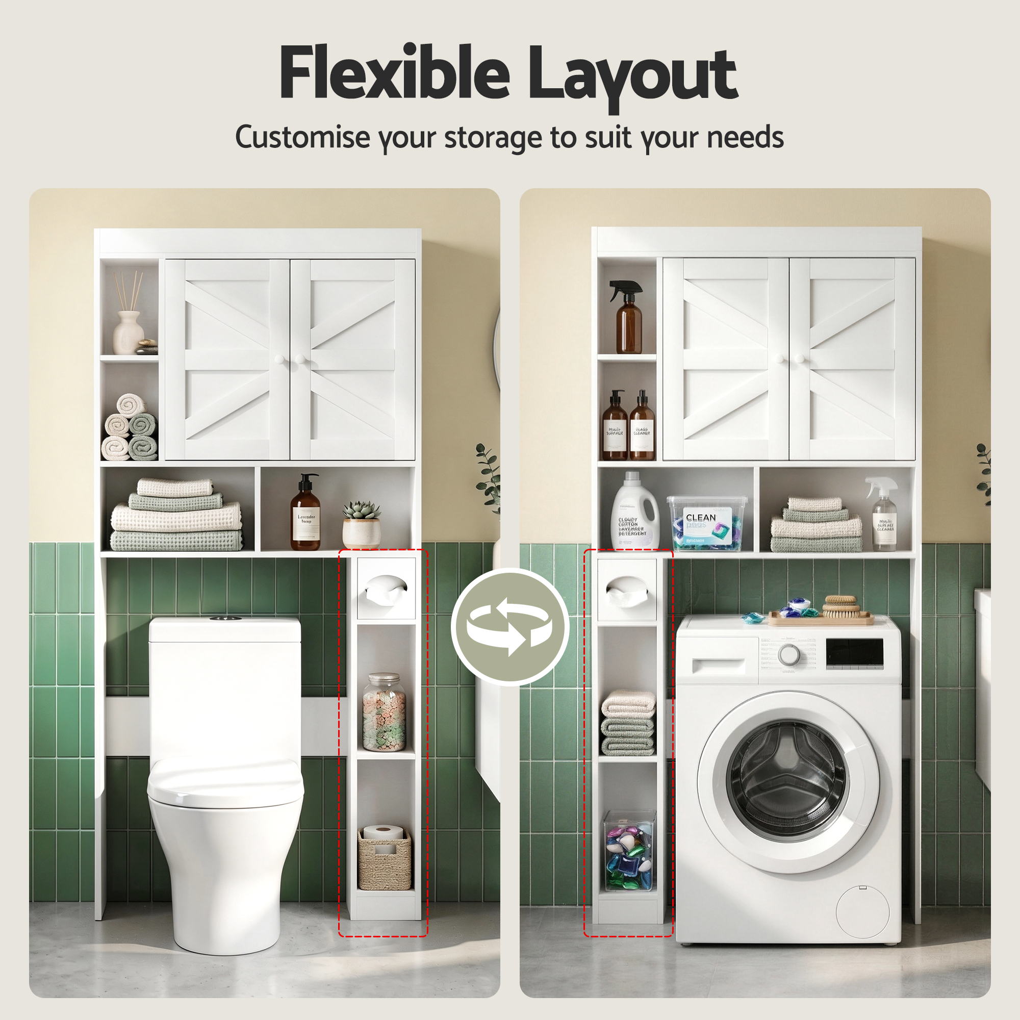 Artiss Bathroom Storage Cabinet Over The Toilet Organiser Laundry Shelf Holder — image 6