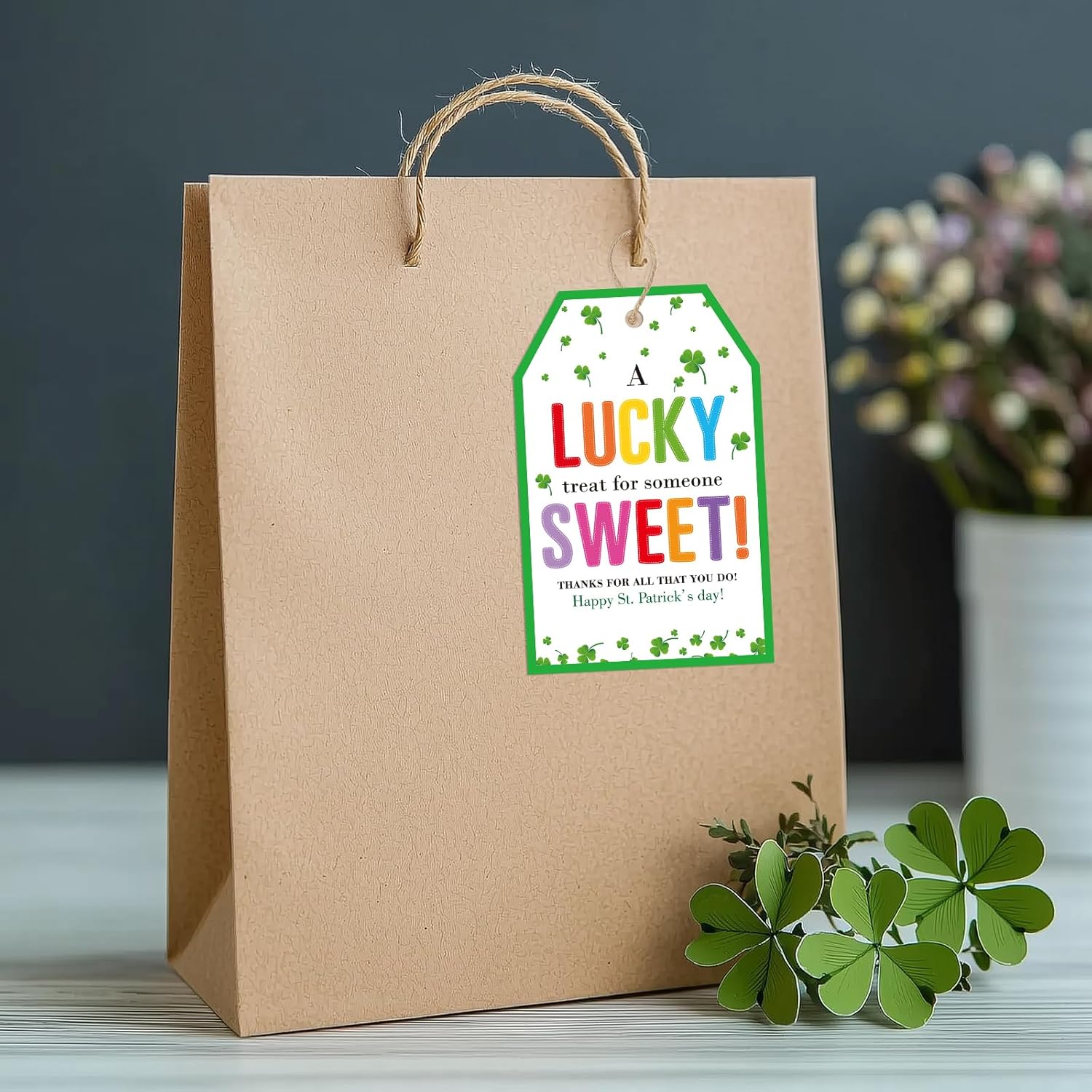 St. Patrick's Day Tags - 50Pcs Happy St. Patrick's Day Gift Tags with String Irish Shamrock Lucky Clover Hang Paper Tag Thanks for All You Do Tag A Lucky Treat — image 5