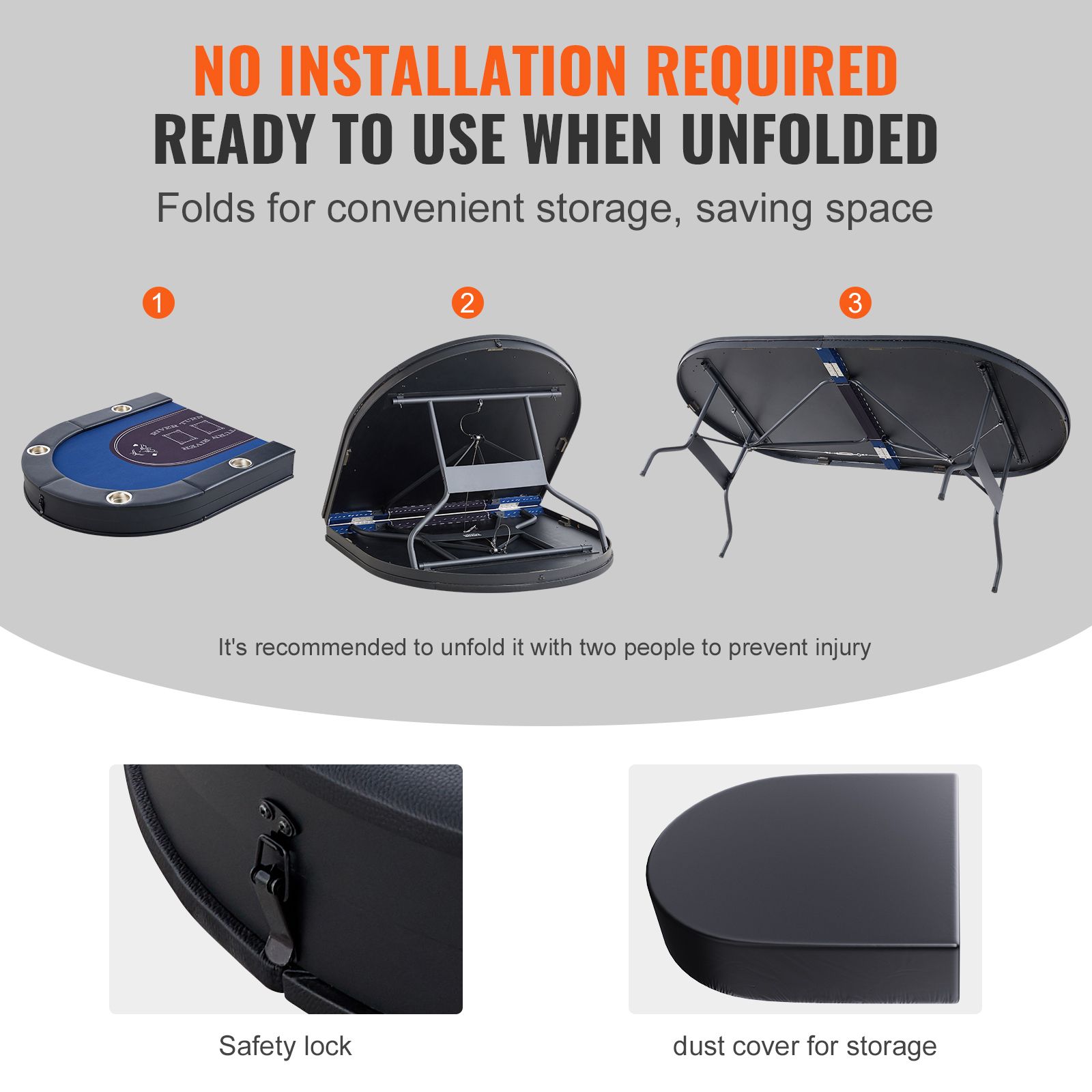 8 Player Foldable Poker Table, Blackjack Texas Holdem Poker Table with Padded Rails and Stainless Steel Cup Holders, Portable Folding Card Board Game — image 3
