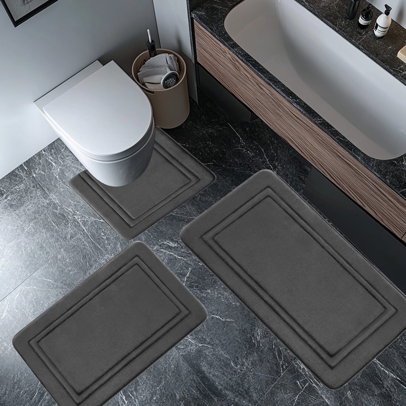 Bathroom Rugs Sets 3 Piece, Bath Mat Universal Soft Comfortable Water Absorption Non Slip Machine Washable Easy Dry Bathroom Mat Gray — image 4