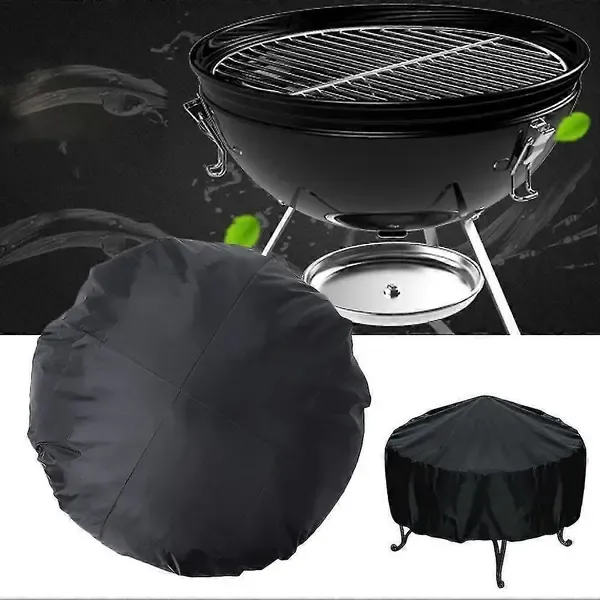 1 Piece Round Grill Cover, Waterproof Dustproof Outdoor Fire Pit and BBQ Protector for Patio and Garden Use, Black, 112 cm