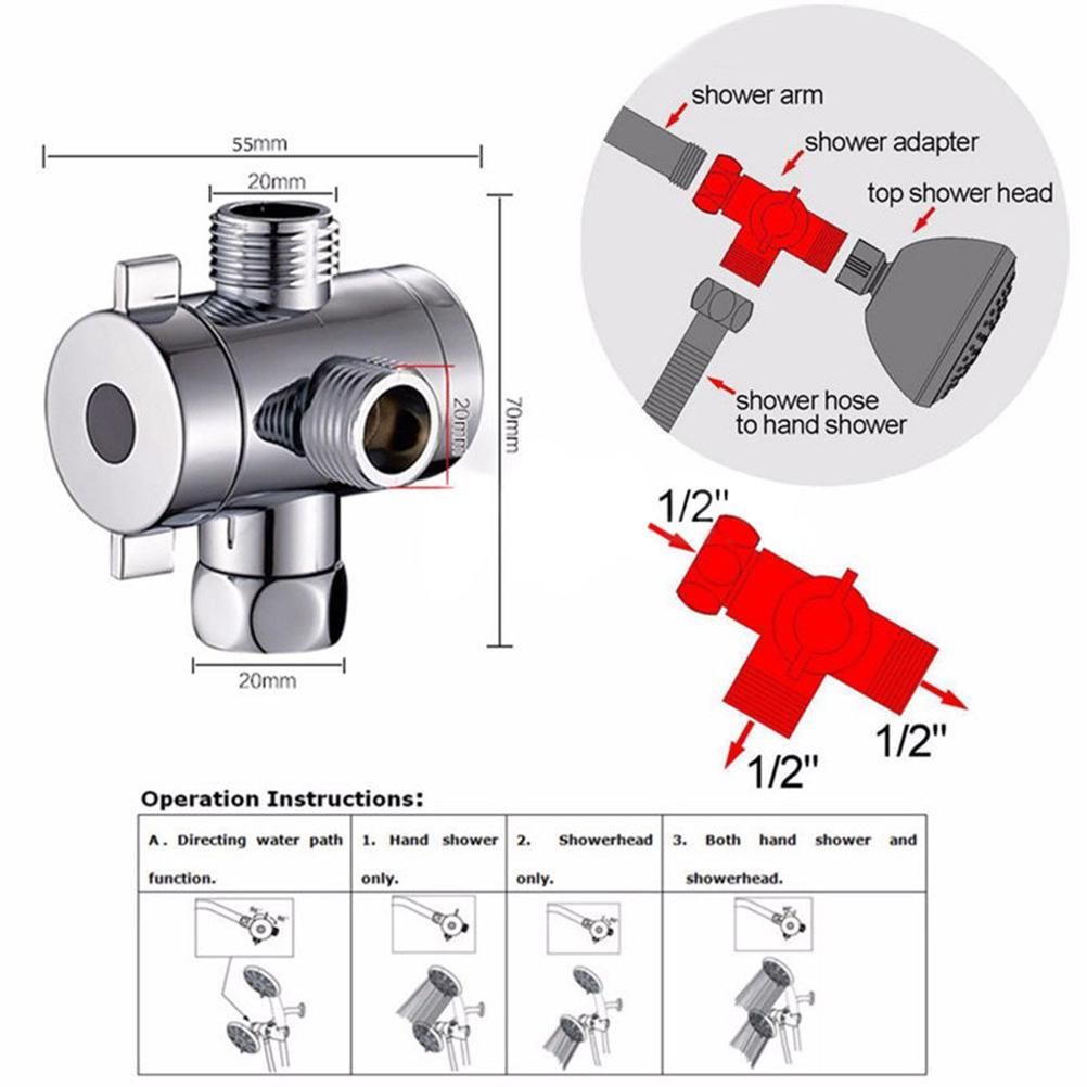 3 Way Shower Head Diverter Faucet Diverter Valve Bathroom Universal System Component Replacement Part Chrome Valves for Bathroom — image 5