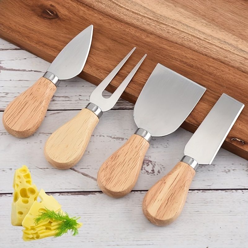 4 PCS Cheese Knife Set for Charcuterie Board, Wood Handle Stainless Steel Cheese Slicer & Cutter Utensils with Mini Knife, Butter Knife, Fork β image 2