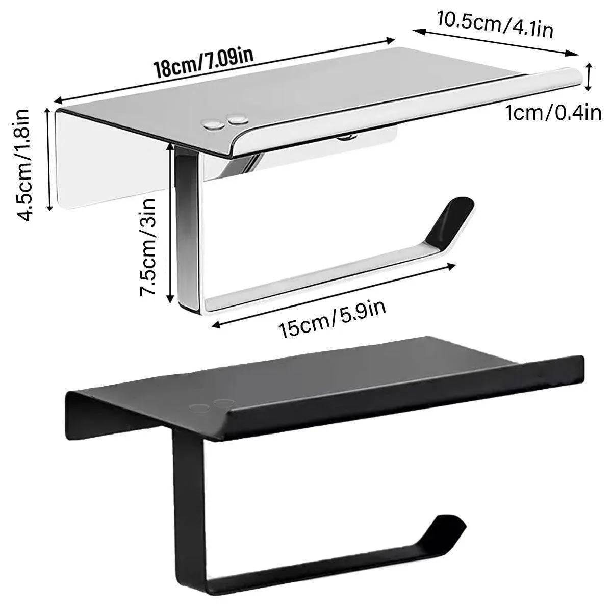304 Stainless Steel Toilet Paper Holder Non-perforated Roll with Phone Rack - Black โ image 4