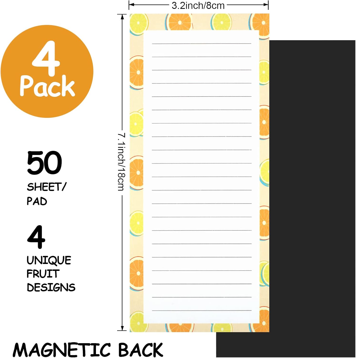 4 Pack Magnetic Notepads for Refrigerator, Grocery List Magnet Pad Fridge, Fruit Design Full Back Shopping Lists, 50 Sheets Per Note Pads โ image 2