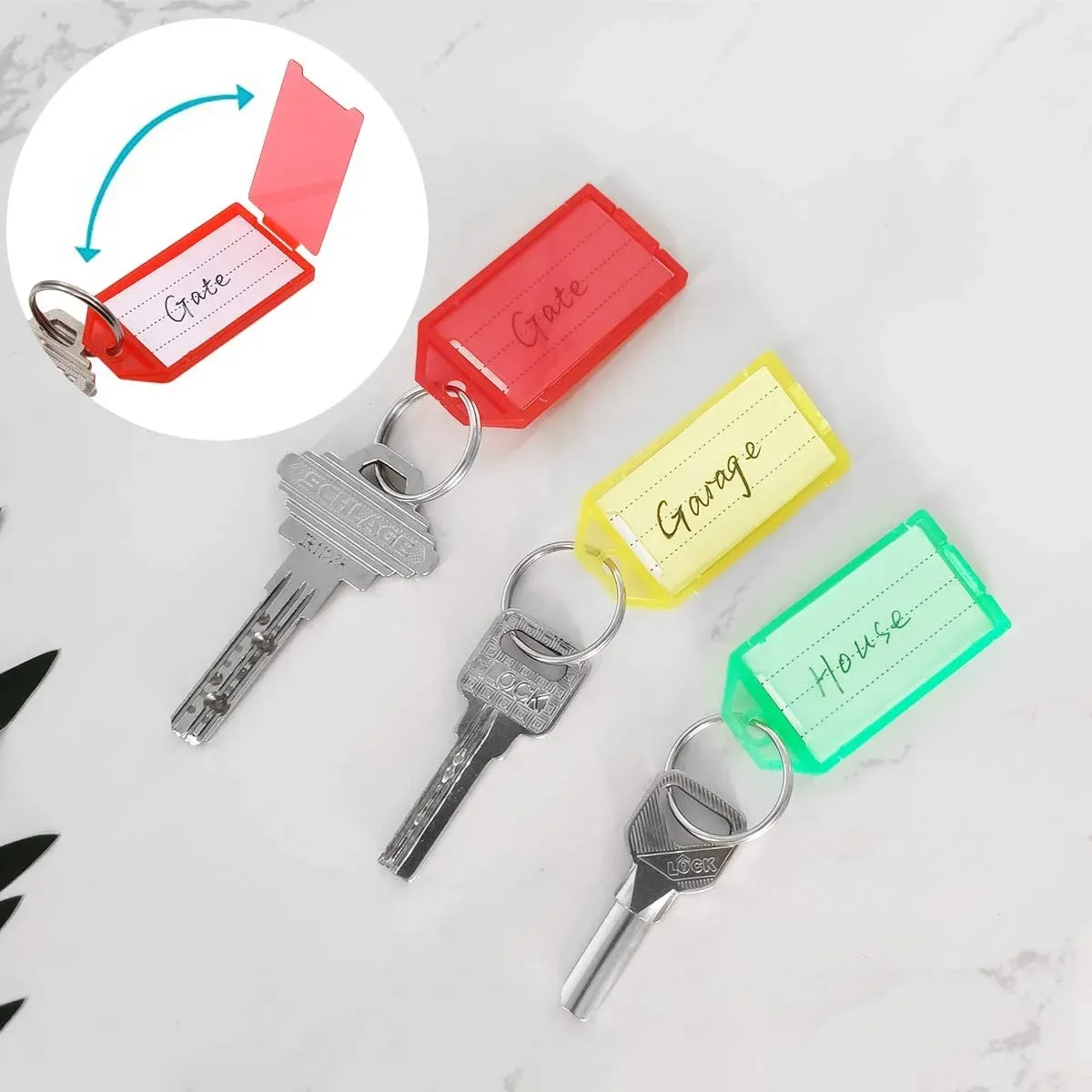 60 Pack Plastic Key Tags with Label Window for Key Organization and Identification, Assorted Colors, Durable Plastic Construction — image 3