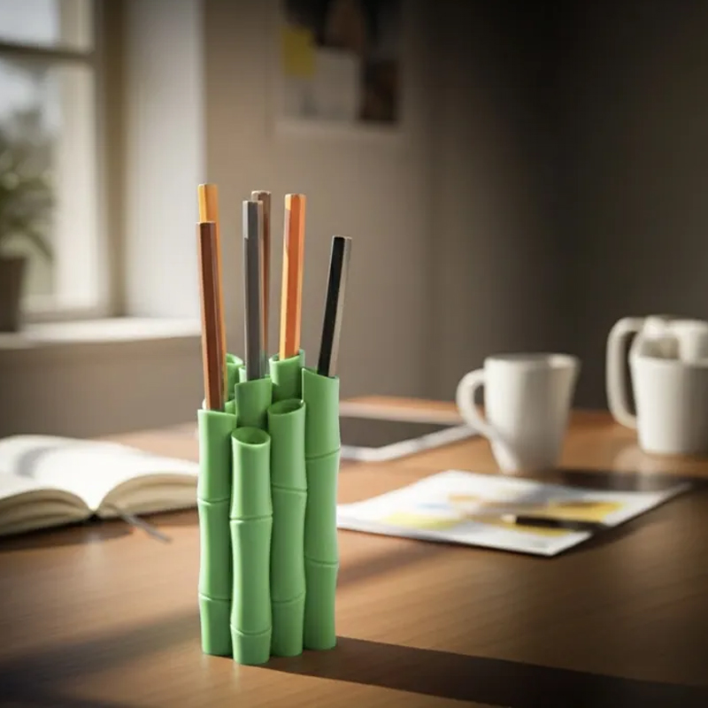 A 3D-printed bamboo pen holder can hold pens, pencils, markers, or drawing tools, adding a tranquil and natural atmosphere while keeping the work area tidy — image 3