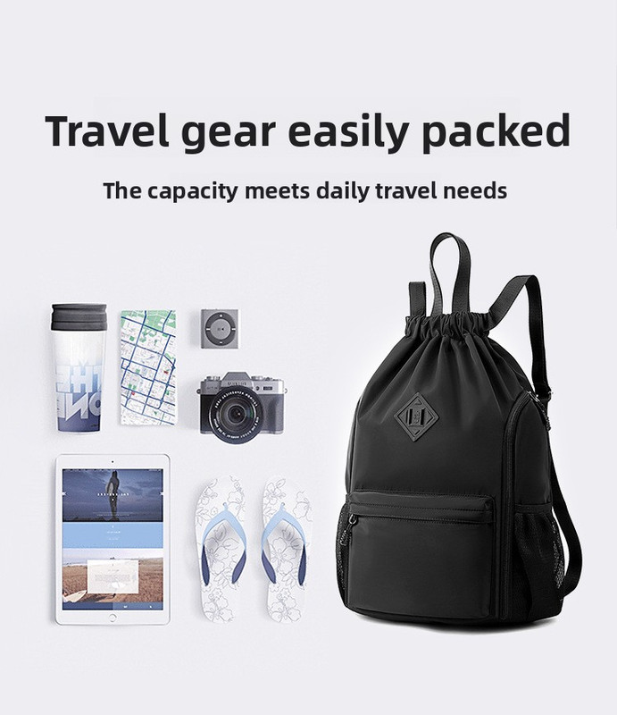 Large Drawstring Backpack Waterproof Gym Bag Lightweight Sports Sackpack with Zipper Pockets for Travel and Swimming Gray — image 6
