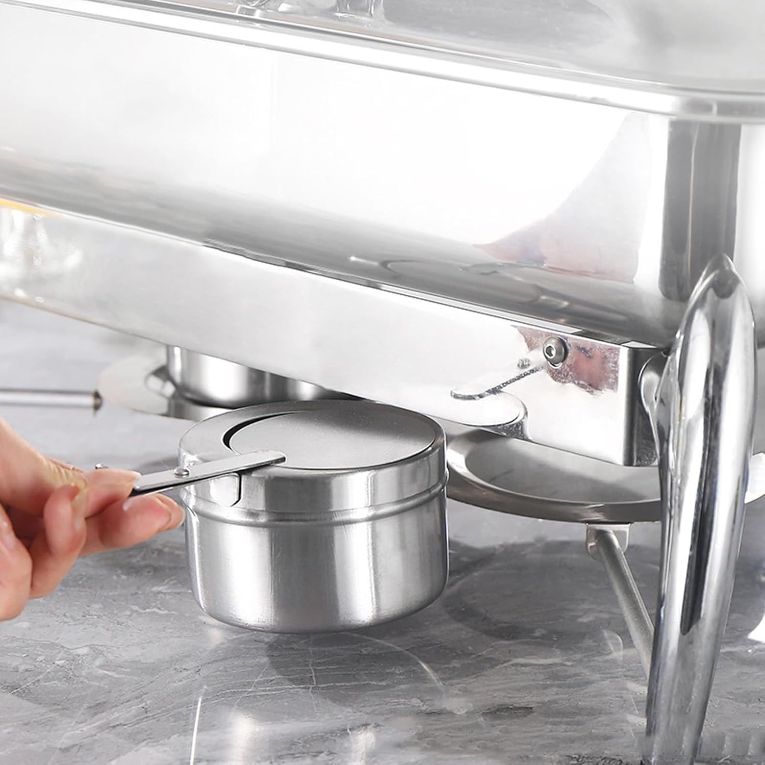 8 Pack Chafing Fuel Holder, Stainless Steel Chafe Wick Fuel Holder with Safety Cover Canned Heat Box Holder for Chafing Dish, Buffet, Barbecue, Parties — image 2