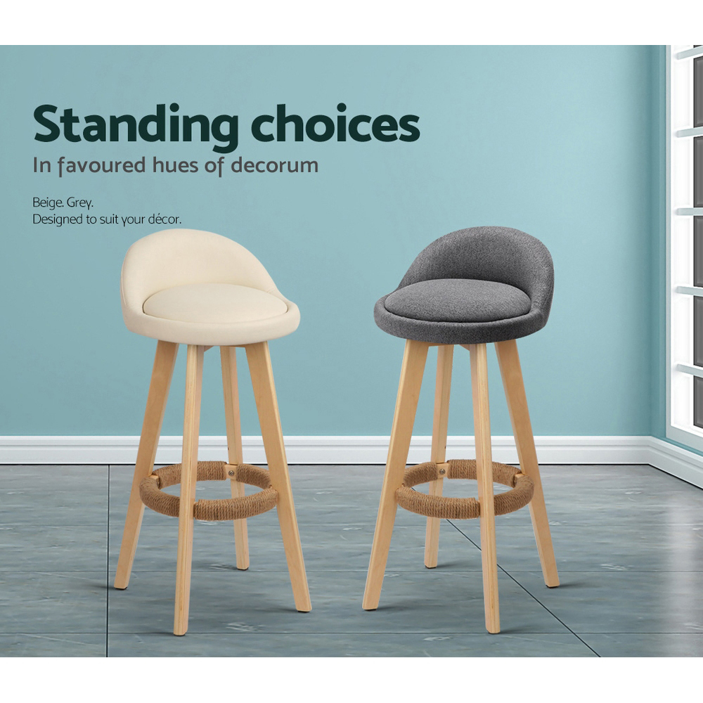 Artiss 2x Bar Stools Padded Leather Wooden Beige โ image 6