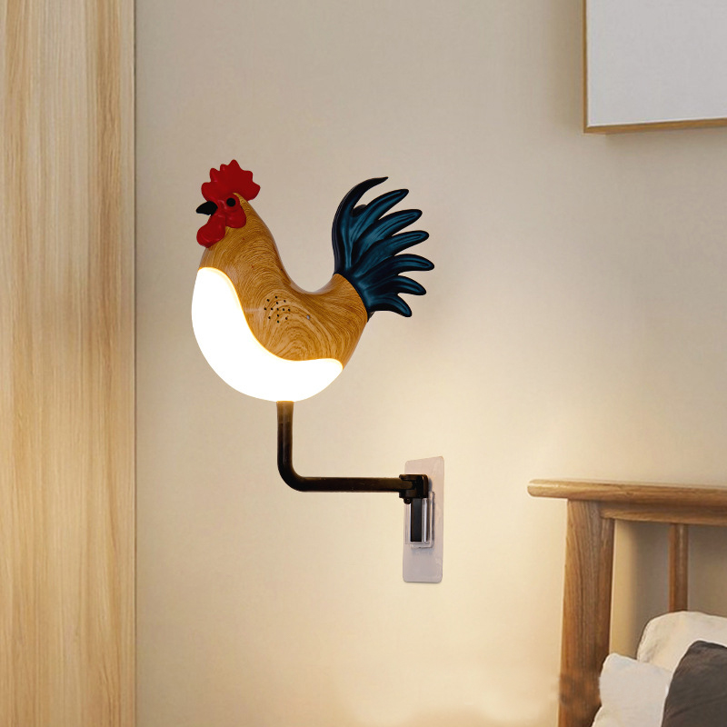 Brown USB Rechargeable Rooster Wall Lamp with Sound, Aromatherapy, and Decorative Design - Creative Nightlight for Bedroom and Corridor โ image 2