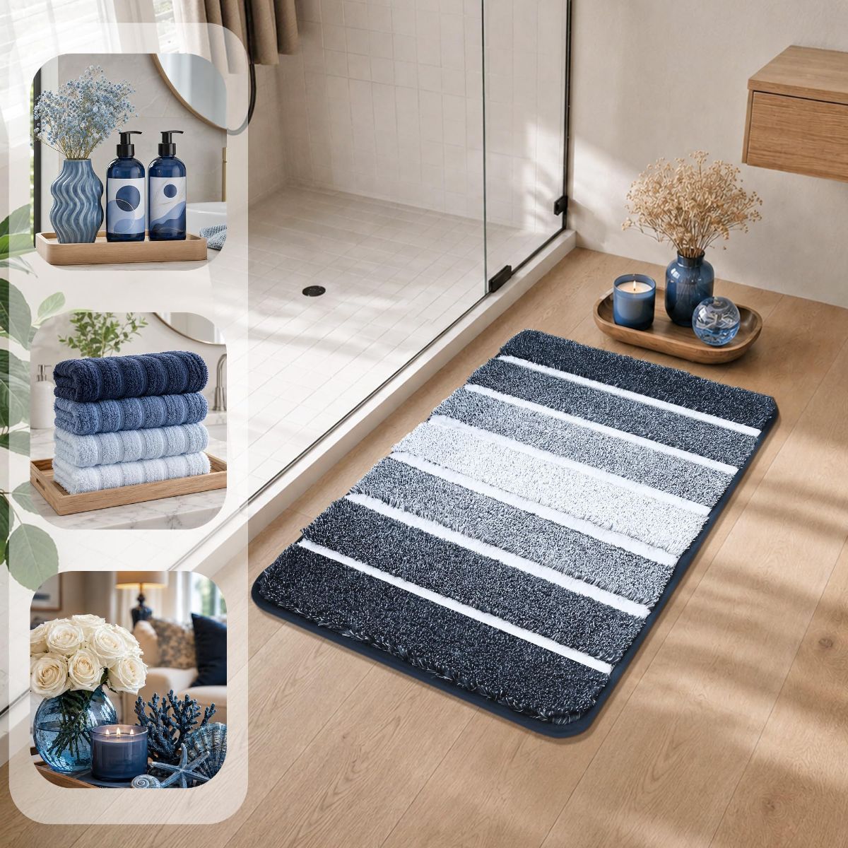 Bathroom Rugs, Ultra Soft Absorbent Bath Mat, Beige | Non-Slip TPR Backing Stays in Place, Machine Washable Bath Rugs Shaggy Rug for Bathroom Floor — image 2