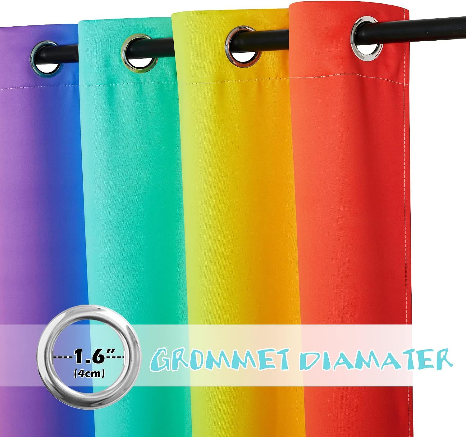 2 Pack Rainbow Blackout Kitchen Curtains, Colourful Window Drapes for Bedroom, Nursery and Girls Room, Rainbow, 132 x 114 cm — image 2