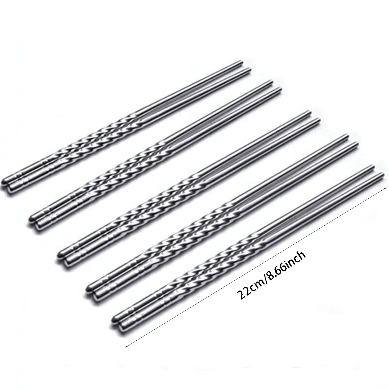 Reusable Stainless Steel Metal Chopsticks, Korean Chinese Style Household Table Cutlery for Daily Dining, 5 Pairs, Grey — image 3