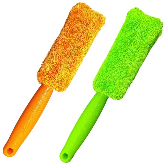 Brushes - Set of 2 soft microfiber metal-free car rim and wheel brushes - Scratch-free tire brushes - for cleaning wheels - Universal accessory for washing car