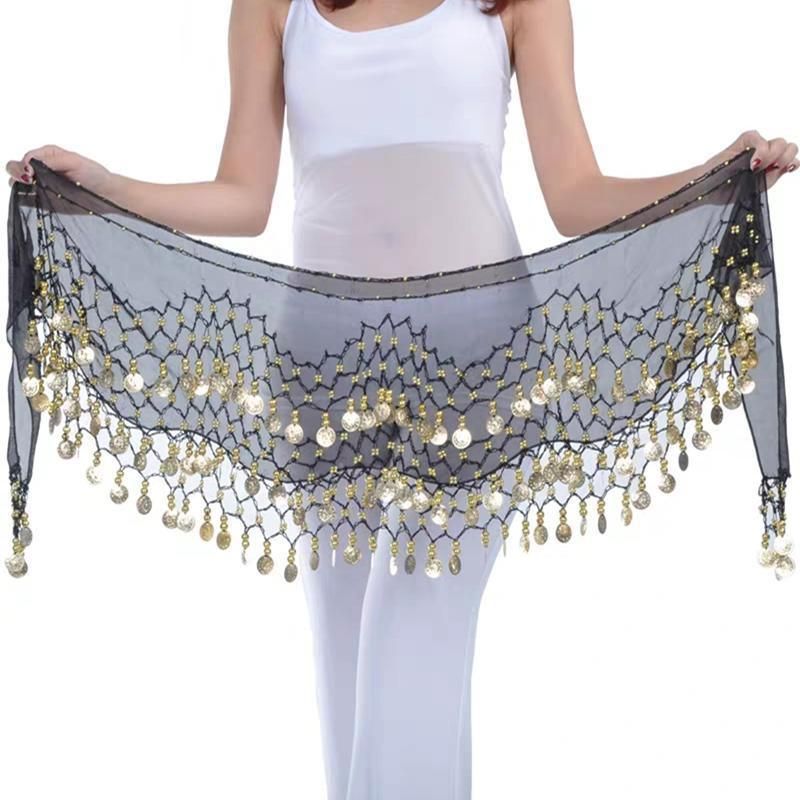 1X 3Rows Belly Dance Dancing Hip Scarf Belt Chain Skirt Golden Tone 98 Coin Bead - Red โ image 5