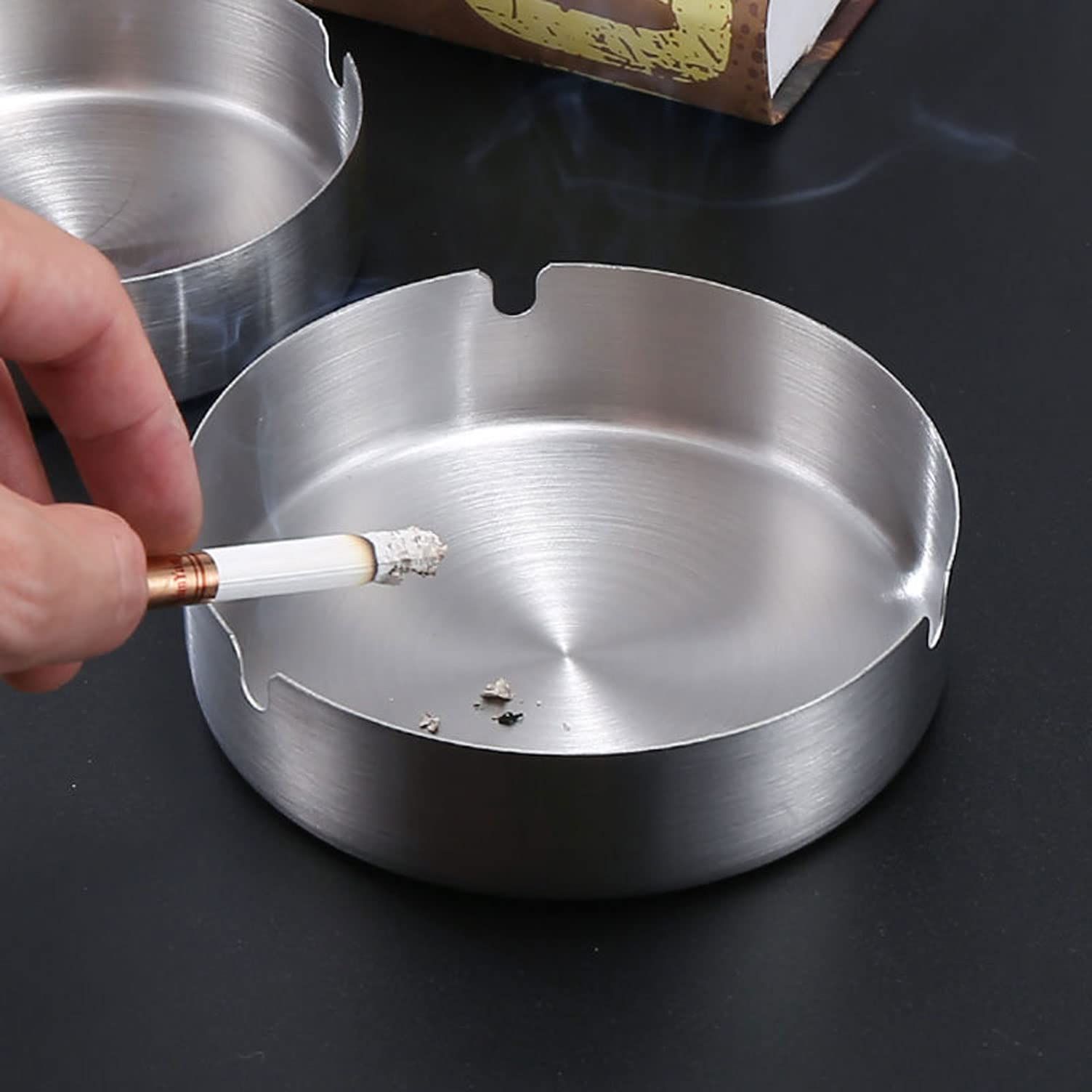 Pack of 2 Cigar Ashtray Tabletop Round Stainless Steel Ash Tray Suitable for Cigarette Ash Holder for Home — image 3