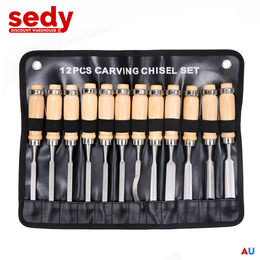 12Pc Wood Carving Chisel Set Knife High Carbon Steel Woodworking Rolling Pouch โ image 2