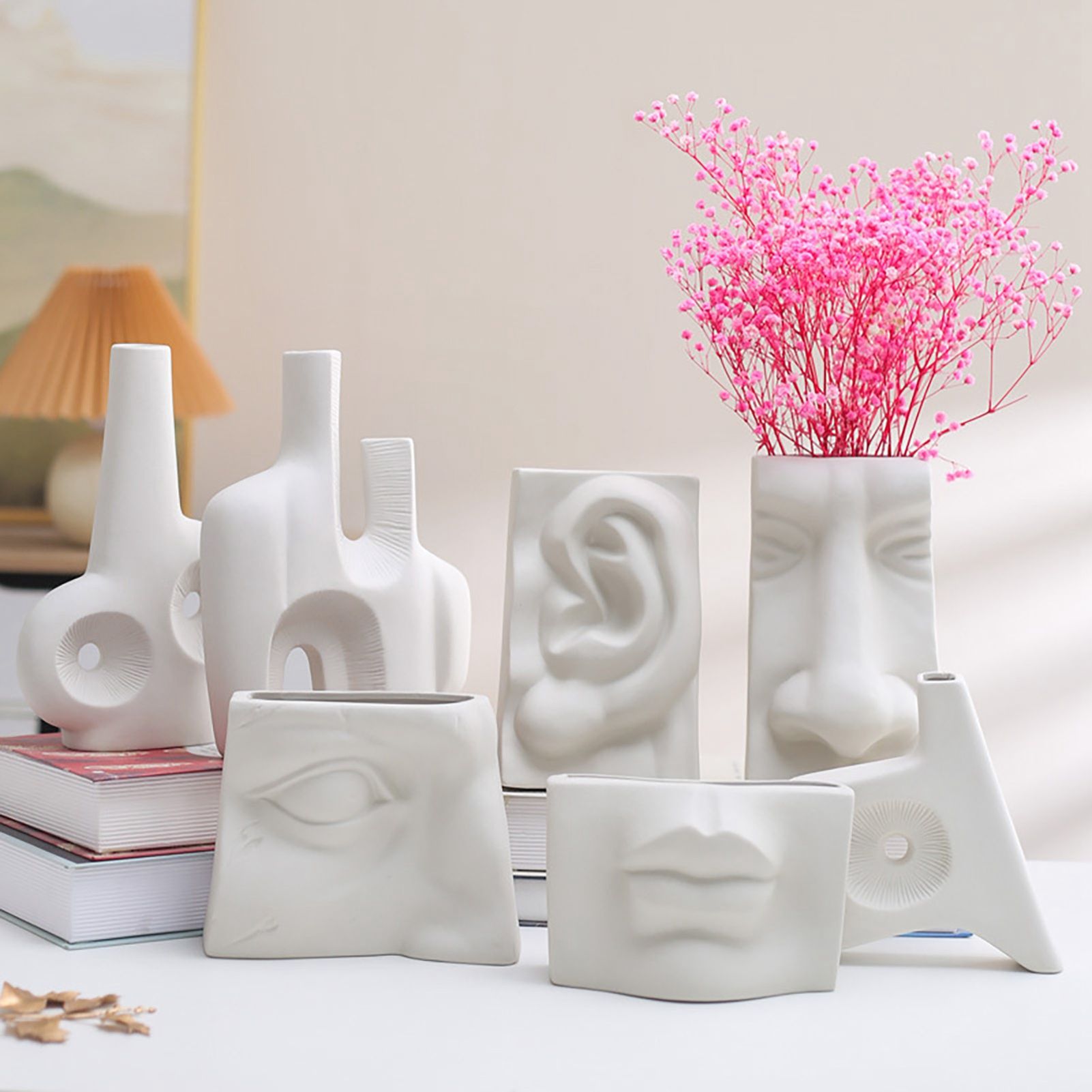 Ceramic Flower Vase Human Face Vase Minimalist Decorative Hydroponic Flower Arrangement Container — image 2