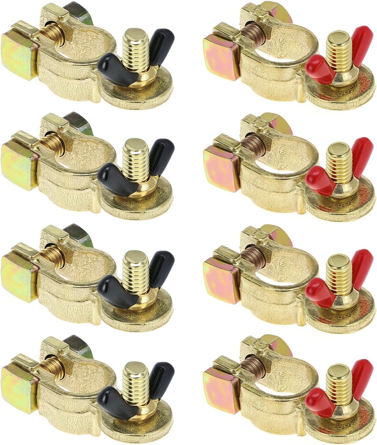 Brass Marine Grade Battery Terminal Top Post, 4 Pairs Battery Terminal Connectors, Battery Terminal Clamps for Boat Car RV, Fit All Standard Top of Post