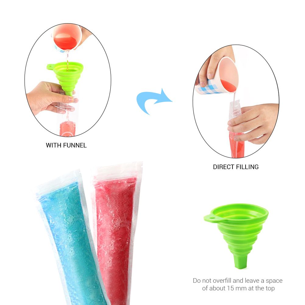 100pcs/Pack Plastic Sicles Freezer Bags Ice Cream Making Mould DIY Yogurt Summer Drinks with Funnel โ image 3