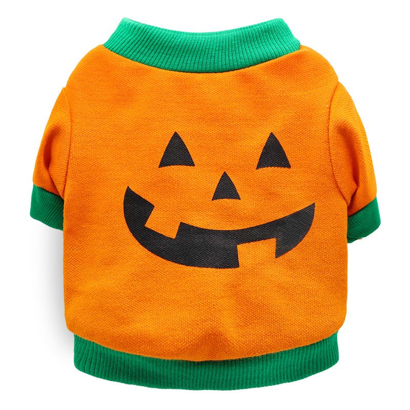 DROOLING DOG Pet Dog Cat Clothes Cotton T Shirt Orange Green Edge (pumpkin head) XS Size: XS; Neck (cm): 20-24; Bust (cm): 28-32; Back length (cm): 18-20