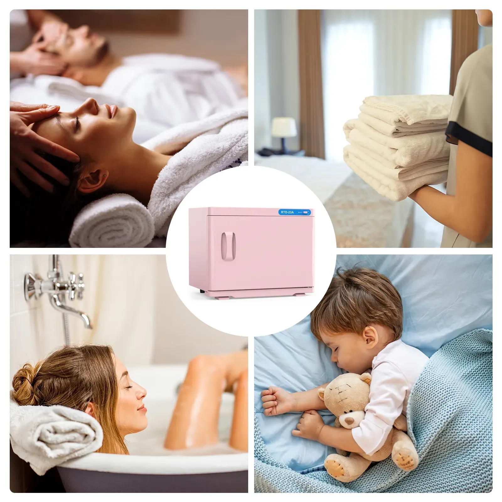 Pink 23L Hot Towel Warmer Cabinet with UV Sterilizer for Salon and Home Use — image 2