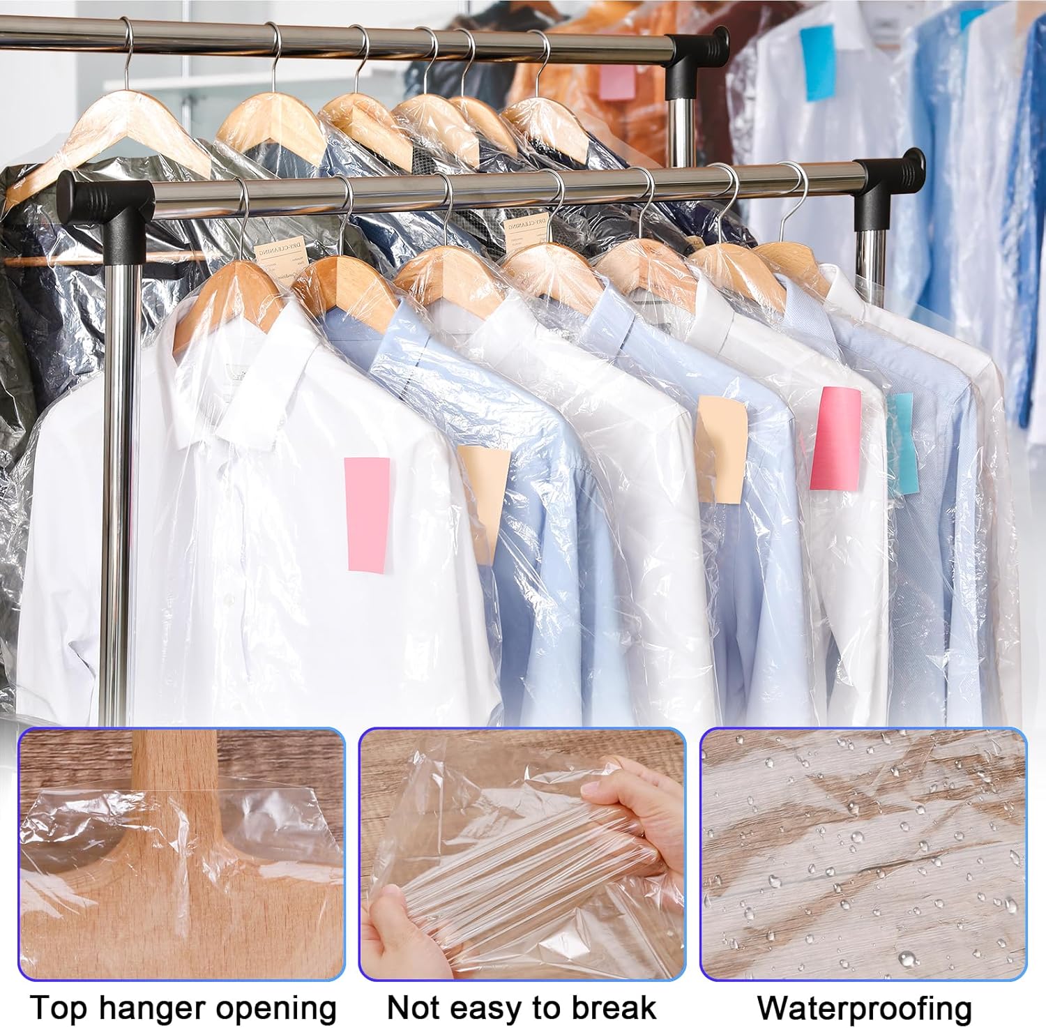 30 Pack Clear Garment Bags, 47.2 Inch Plastic Garment Bags Dustproof, Long Clothes Covers, Waterproof Suit Cover Bag, Moth Proof Coat Bag for Shirts Gowns — image 3