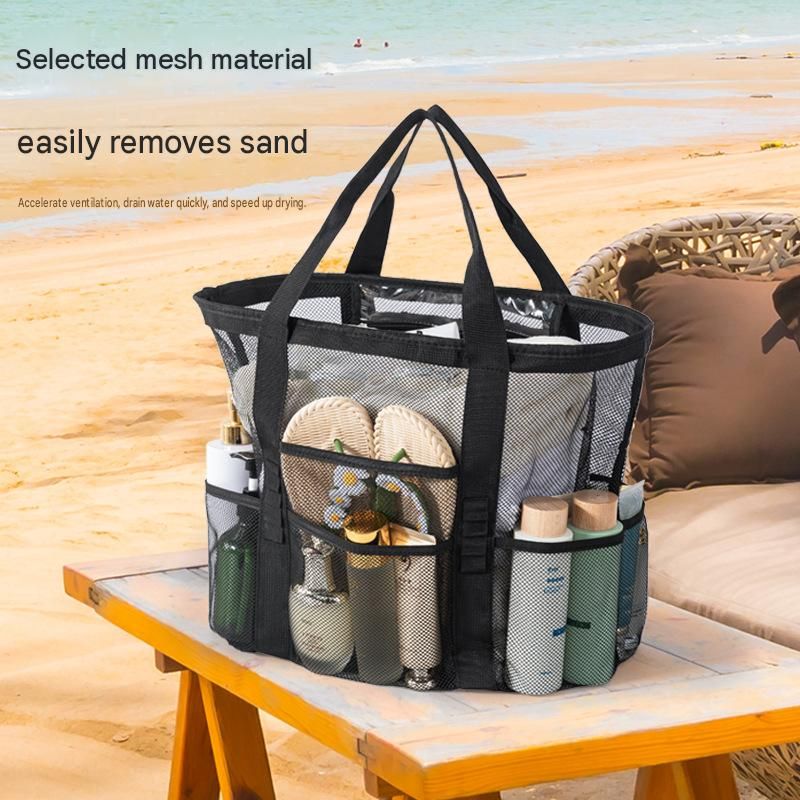 Blue large size Large Capacity Mesh Beach Tote Bag - Breathable PET with Multi-Pocket Storage, Quick-Dry Design for Travel, Gym, and Poolside Use — image 3