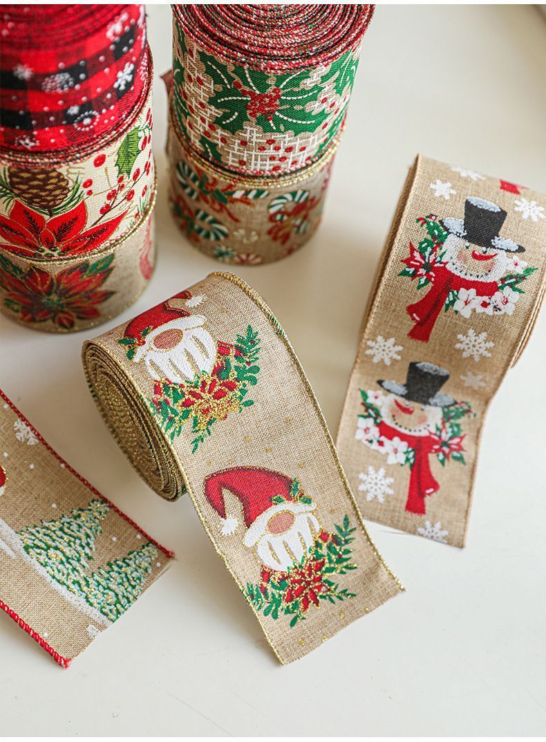 Xmas Burlap Woven Ribbon 6.3CM x 2M, Red Flower Pine Cone Design Satin Ribbon for Christmas Tree & Holiday Party Decor ā image 5