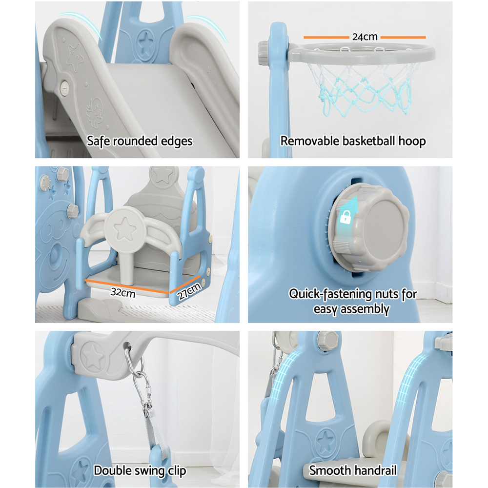 Keezi Kids Slide Swing Set Basketball Hoop Outdoor Playground Toys 170cm Blue — image 6