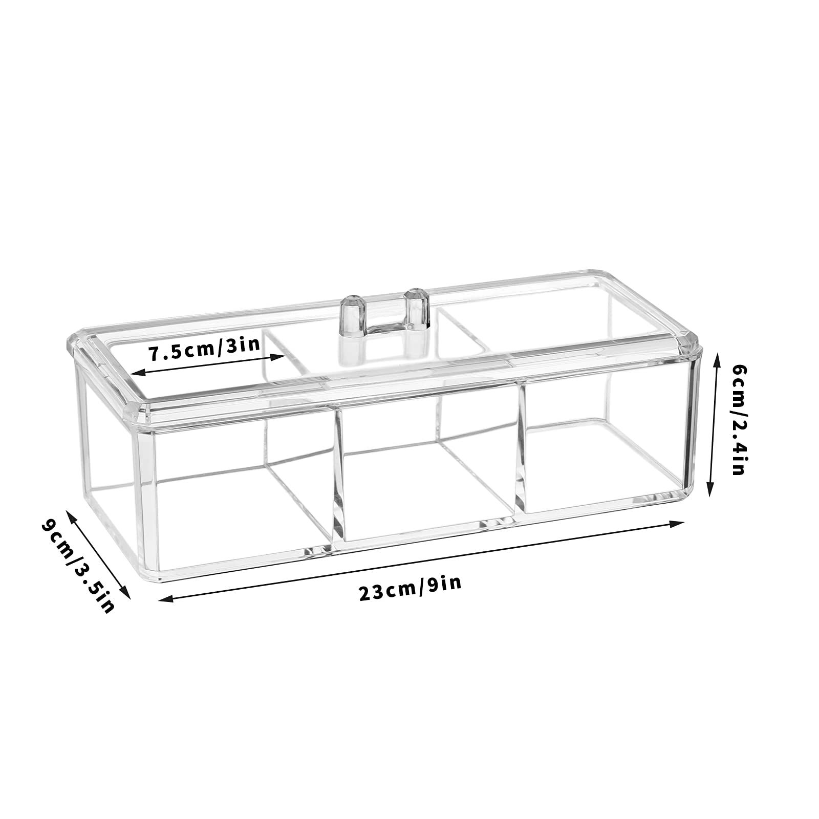 Organizer, Clear Acrylic Vanity Desk Storage and Organizer, 3 Compartment Make Up Holder with Lid Bathroom 9.17x3.7X3.46 Inch β image 2