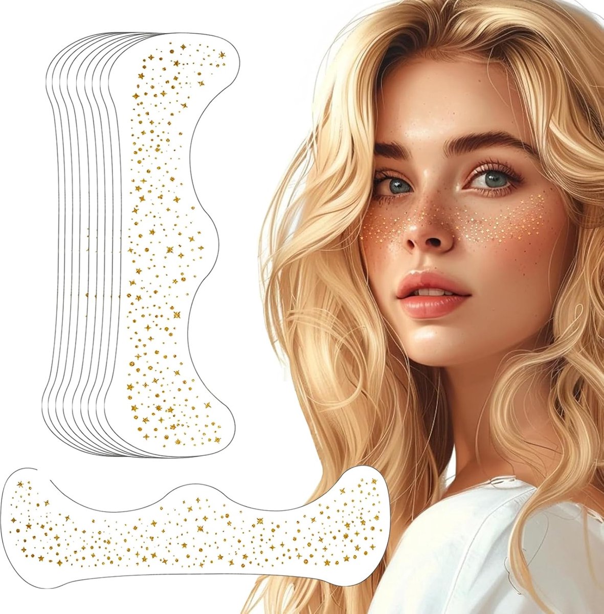 10 pieces - Temporary Glitter Face Tattoos - Glitter makeup stickers - Gold freckle face stickers - Self-adhesive Tattoos for Adults - Gold glitter freckle