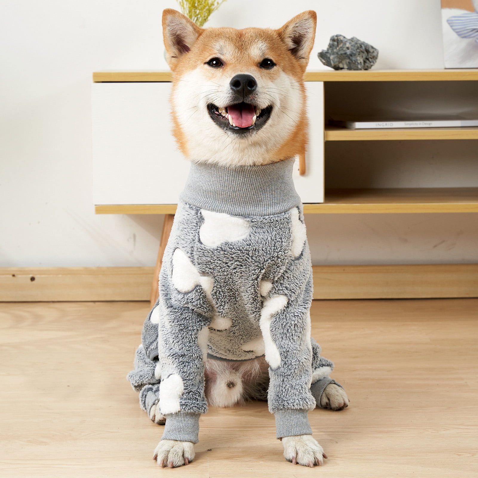 Turtleneck Dog Clothes Pajamas,Autumn Winter Dog Jumpsuit Coat,Winter Soft Warm Flannel Pajamas Jumpsuit for Medium Large Dog 2XL Grey โ image 3